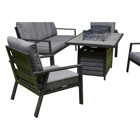 2026 Alicante Grey Aluminium Fire-Pit Sofa Dining Set