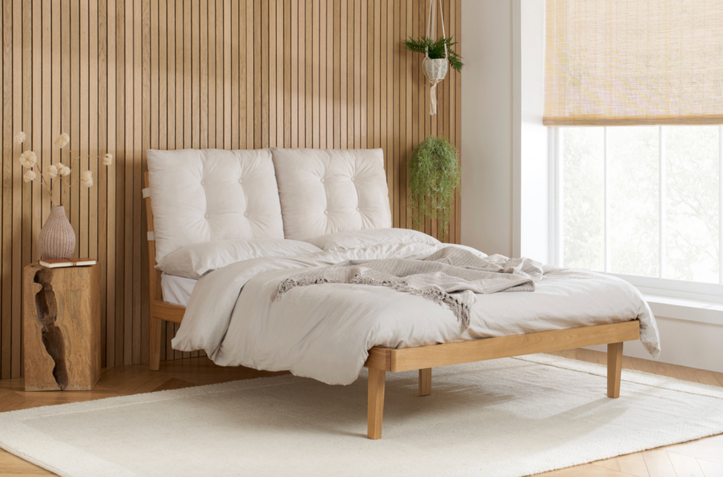 Ander Oak Bed Frame with a Pillow Backed Headboard - UK Double & King