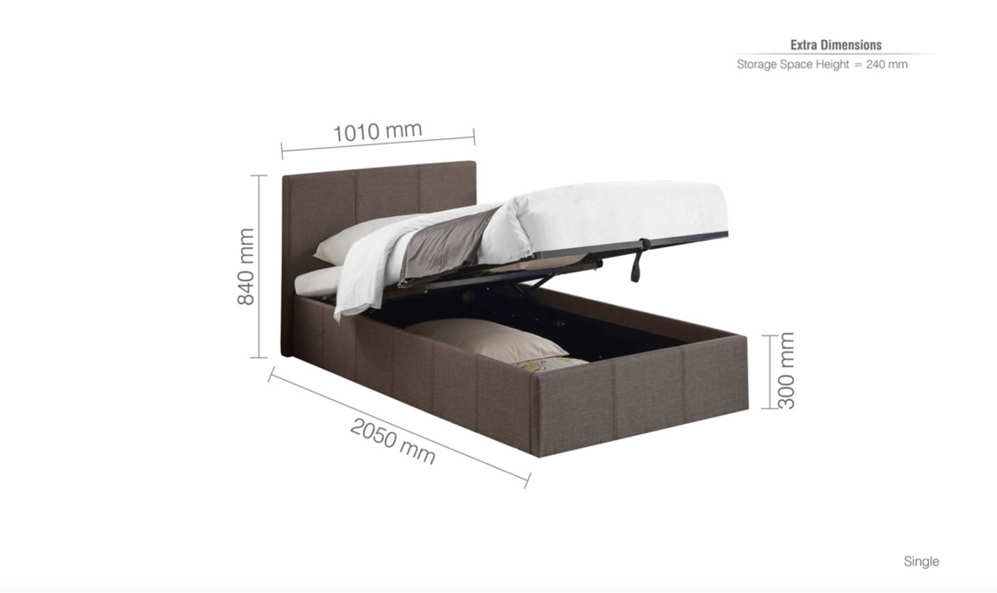 2026 Berlin Fabric Ottoman Storage Bed - UK Single