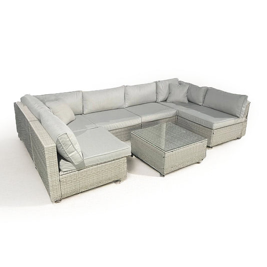 6-Piece U-Shaped Rattan Garden Furniture Set – Grey & Beige CDB04