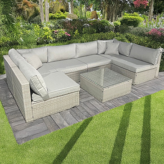 6-Piece U-Shaped Rattan Garden Furniture Set – Grey & Beige CDB04