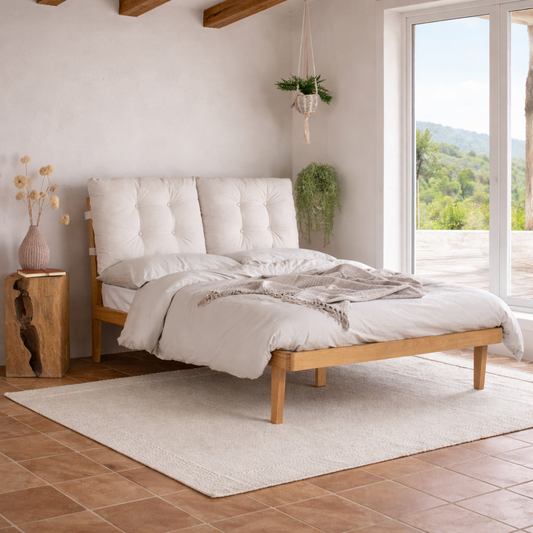 Ander Oak Bed Frame with a Pillow Backed Headboard - UK Double & King