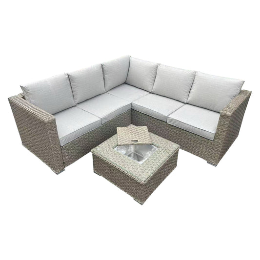 L-Shaped Brown Rattan Garden Sofa Set with Ice Bucket Table CDB02