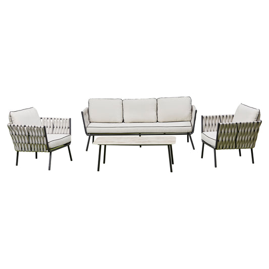 2026 Pinoso Aluminium & Rope Lounge Outdoor Garden Set Cream Beige with table