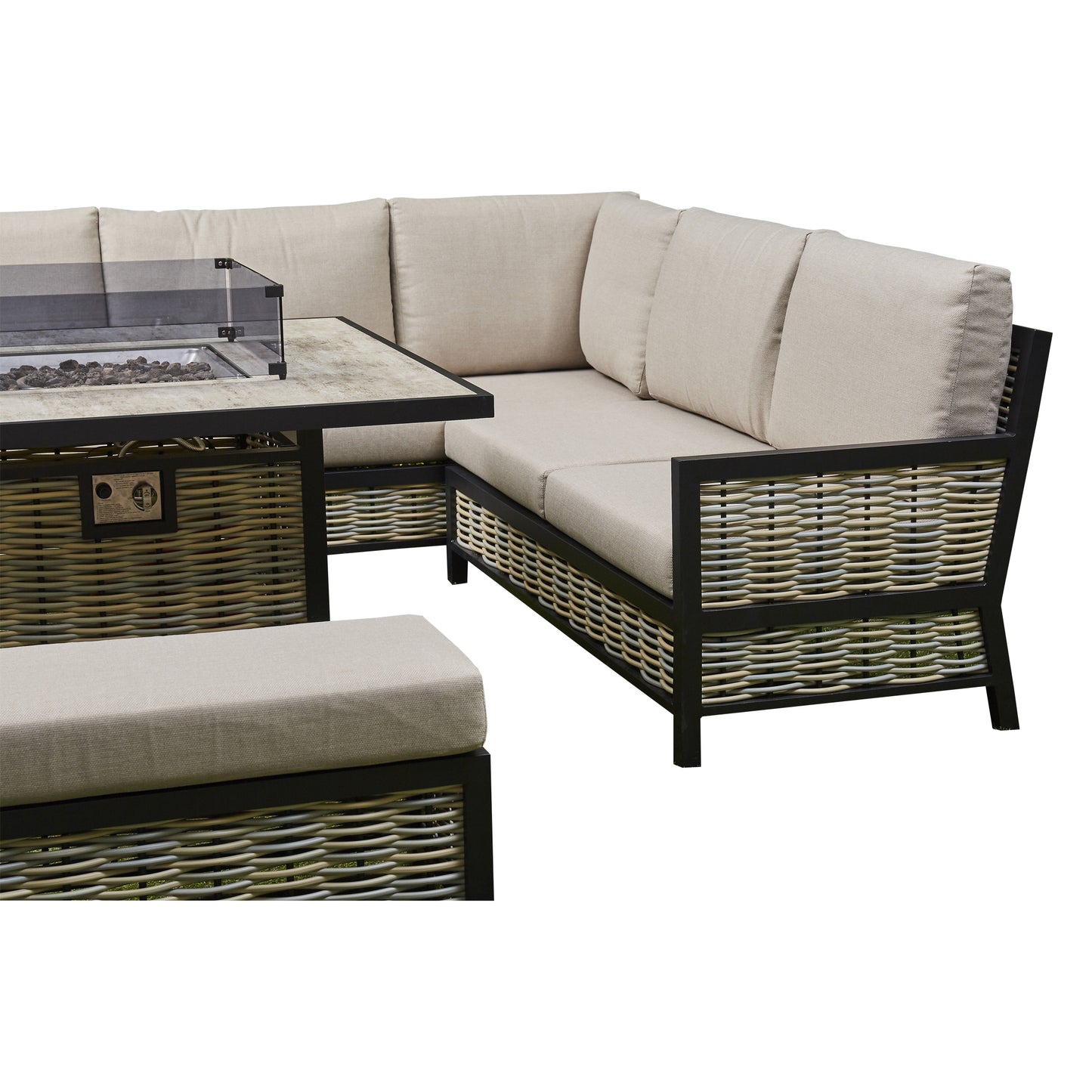 2026 Valencia Aluminium L Shape Garden Dining Set with Fire Pit