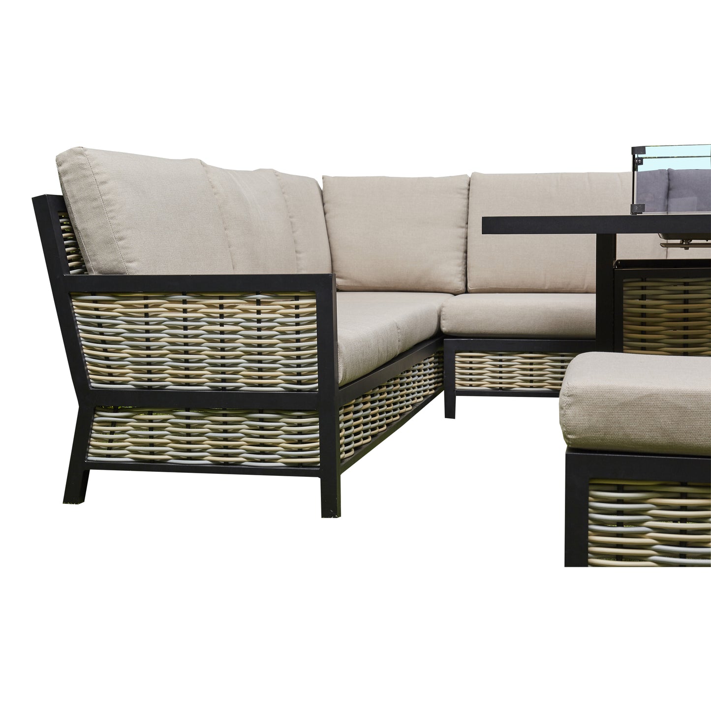 2026 Valencia Aluminium L Shape Garden Dining Set with Fire Pit