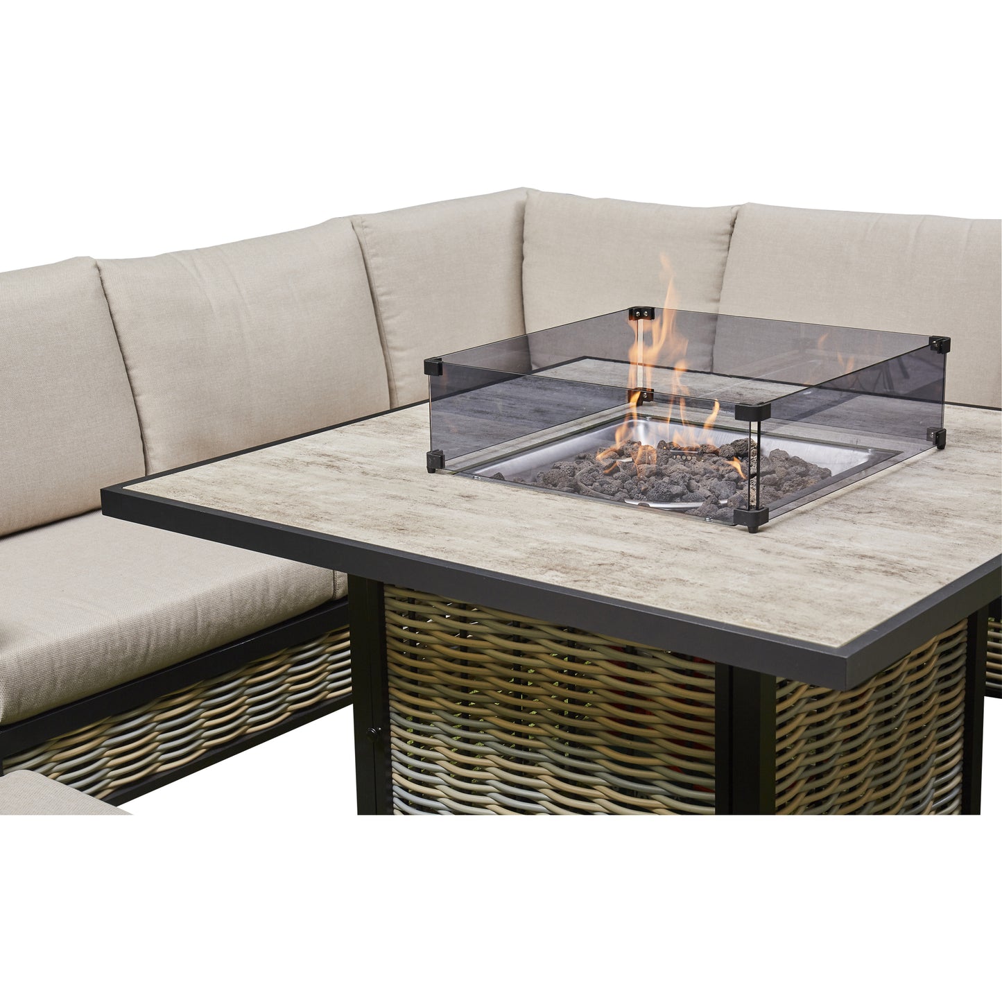 2026 Valencia Aluminium L Shape Garden Dining Set with Fire Pit