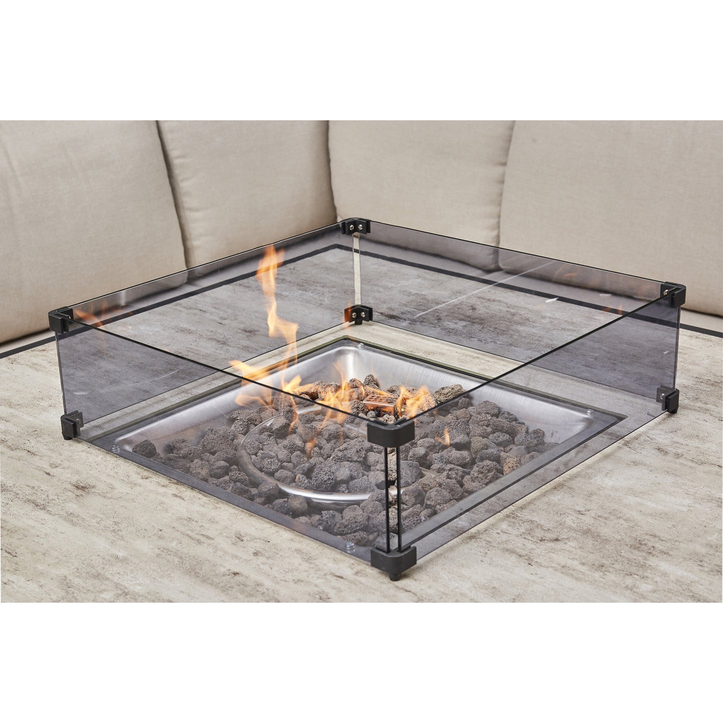 2026 Valencia Aluminium L Shape Garden Dining Set with Fire Pit