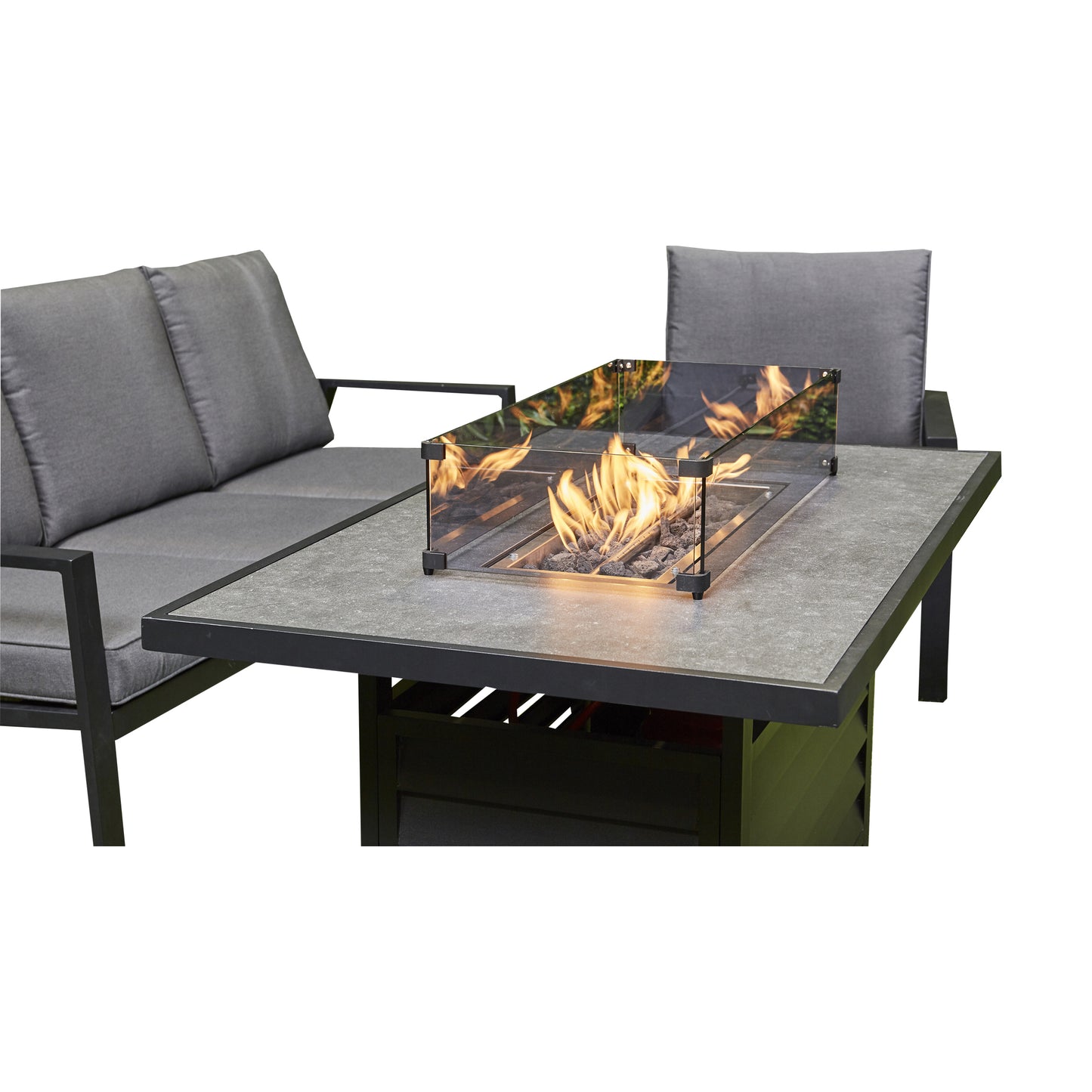 2026 Alicante Grey Aluminium Fire-Pit Sofa Dining Set