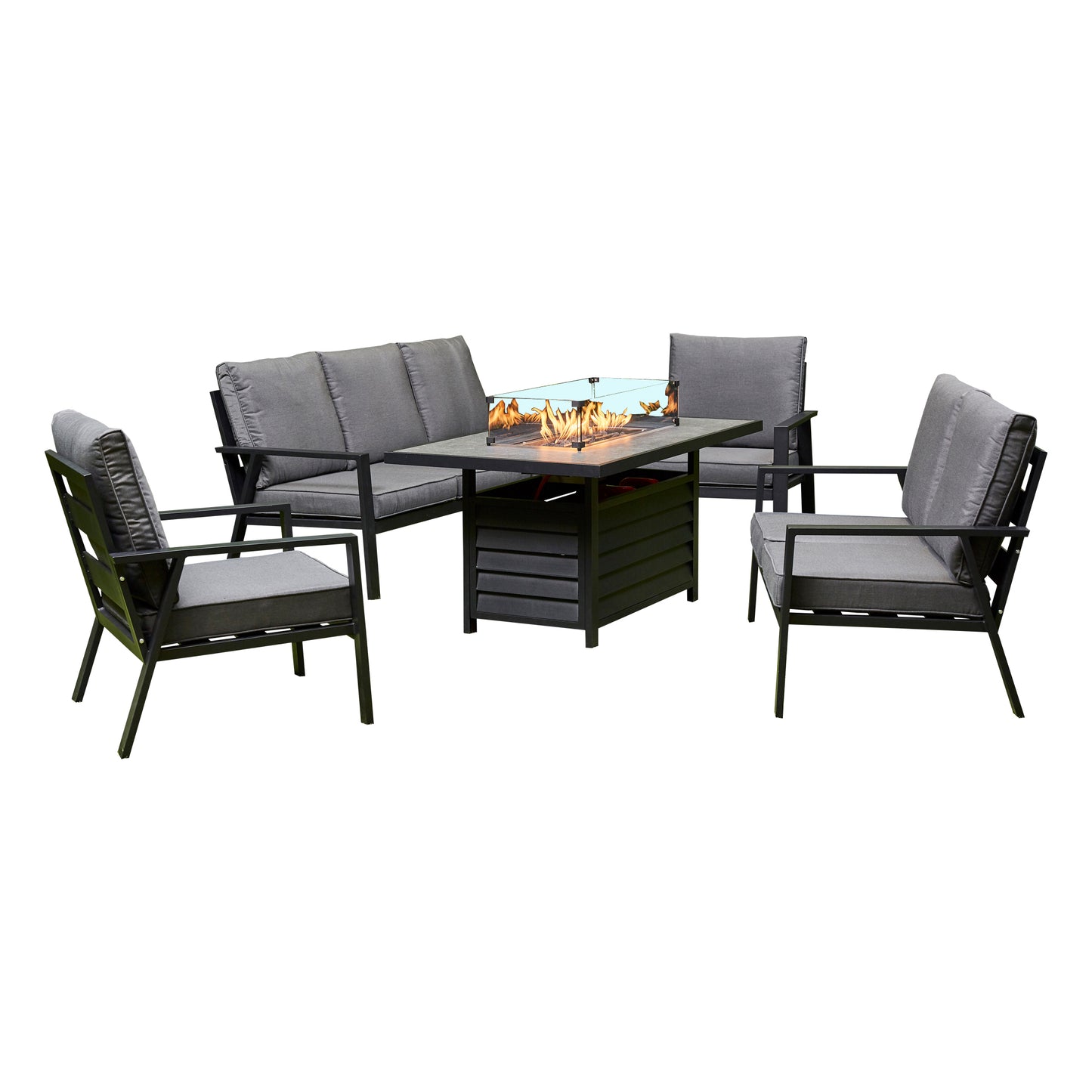 2026 Alicante Grey Aluminium Fire-Pit Sofa Dining Set