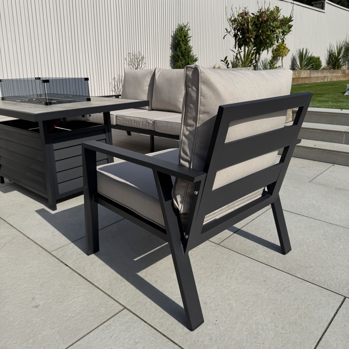 2026 Alicante Beige Aluminium Fire-Pit Sofa Dining Set