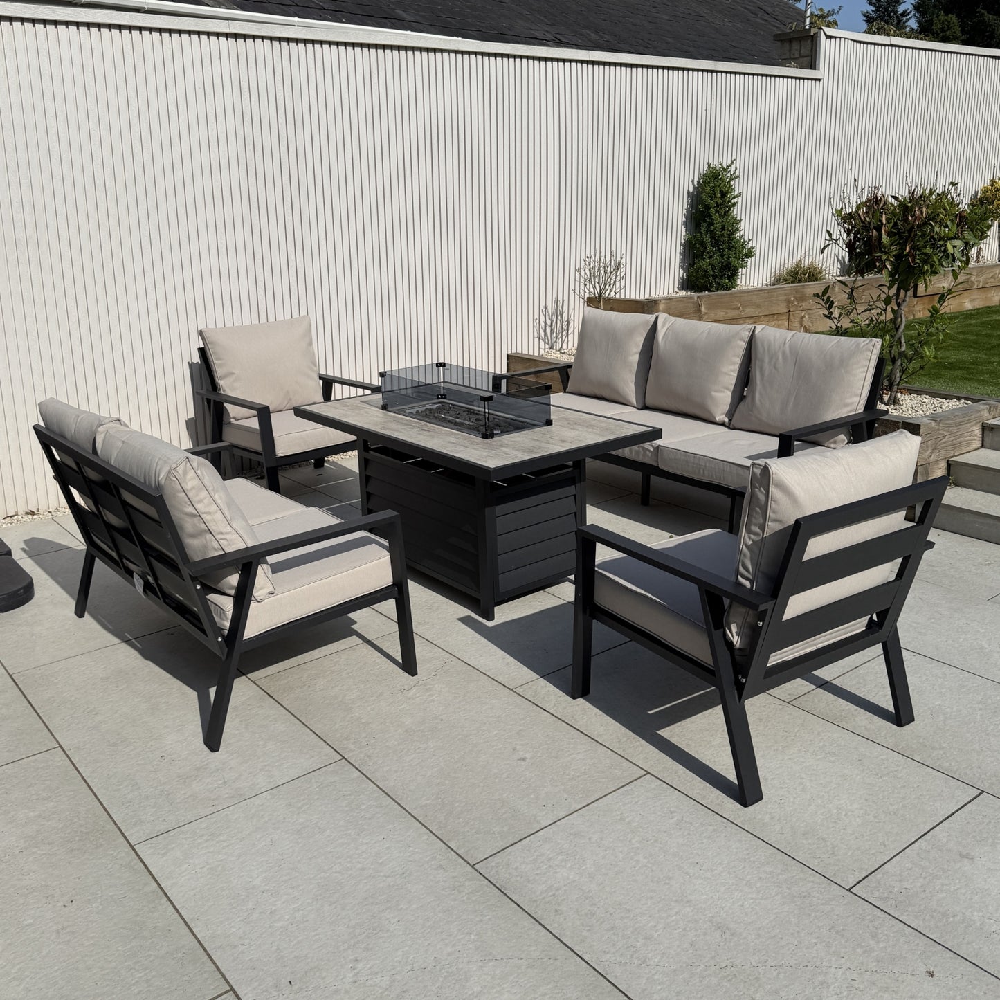 2026 Alicante Beige Aluminium Fire-Pit Sofa Dining Set