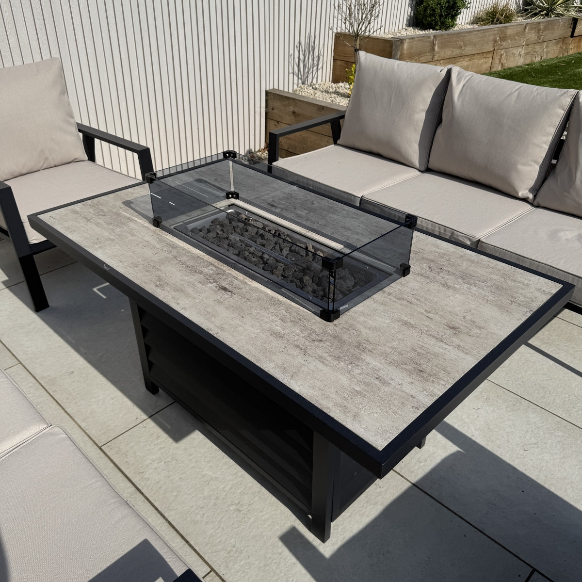 2026 Alicante Beige Aluminium Fire-Pit Sofa Dining Set