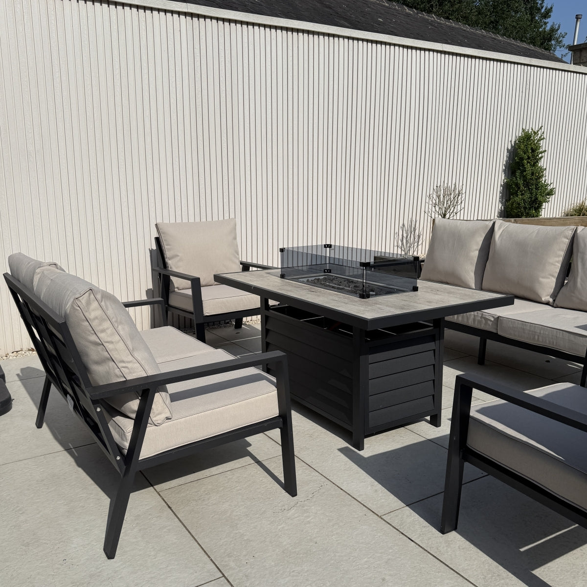 2026 Alicante Beige Aluminium Fire-Pit Sofa Dining Set