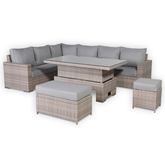 2026 Calpe Corner L Shape Rise & Fall Table Dining Set Grey