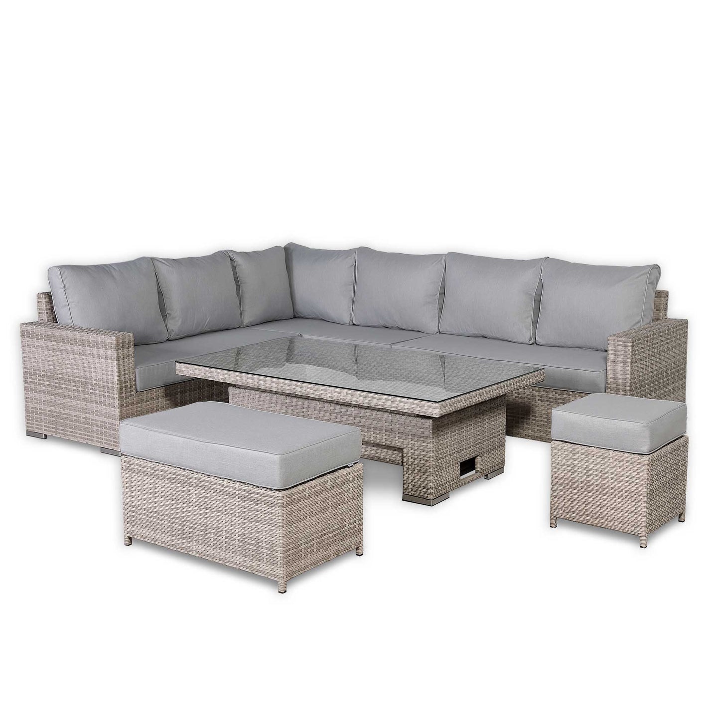 2026 Calpe Corner L Shape Rise & Fall Table Dining Set Grey
