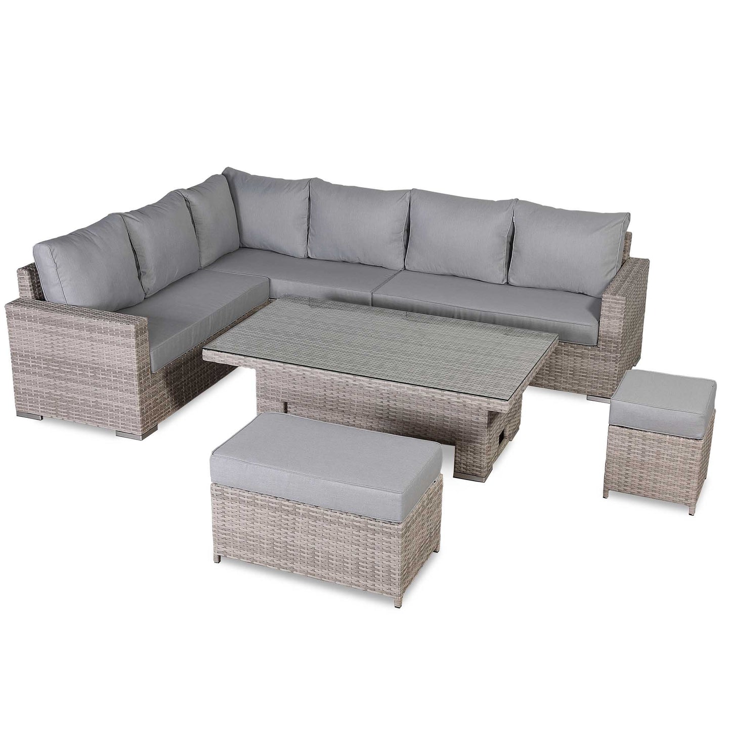 2026 Calpe Corner L Shape Rise & Fall Table Dining Set Grey