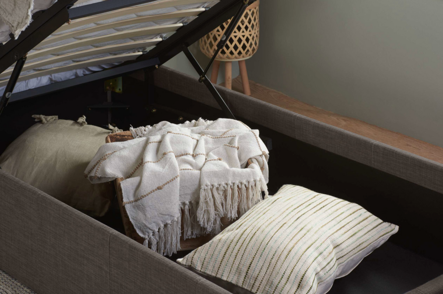 2026 Berlin Fabric Ottoman Storage Bed - UK Double & King - Grey