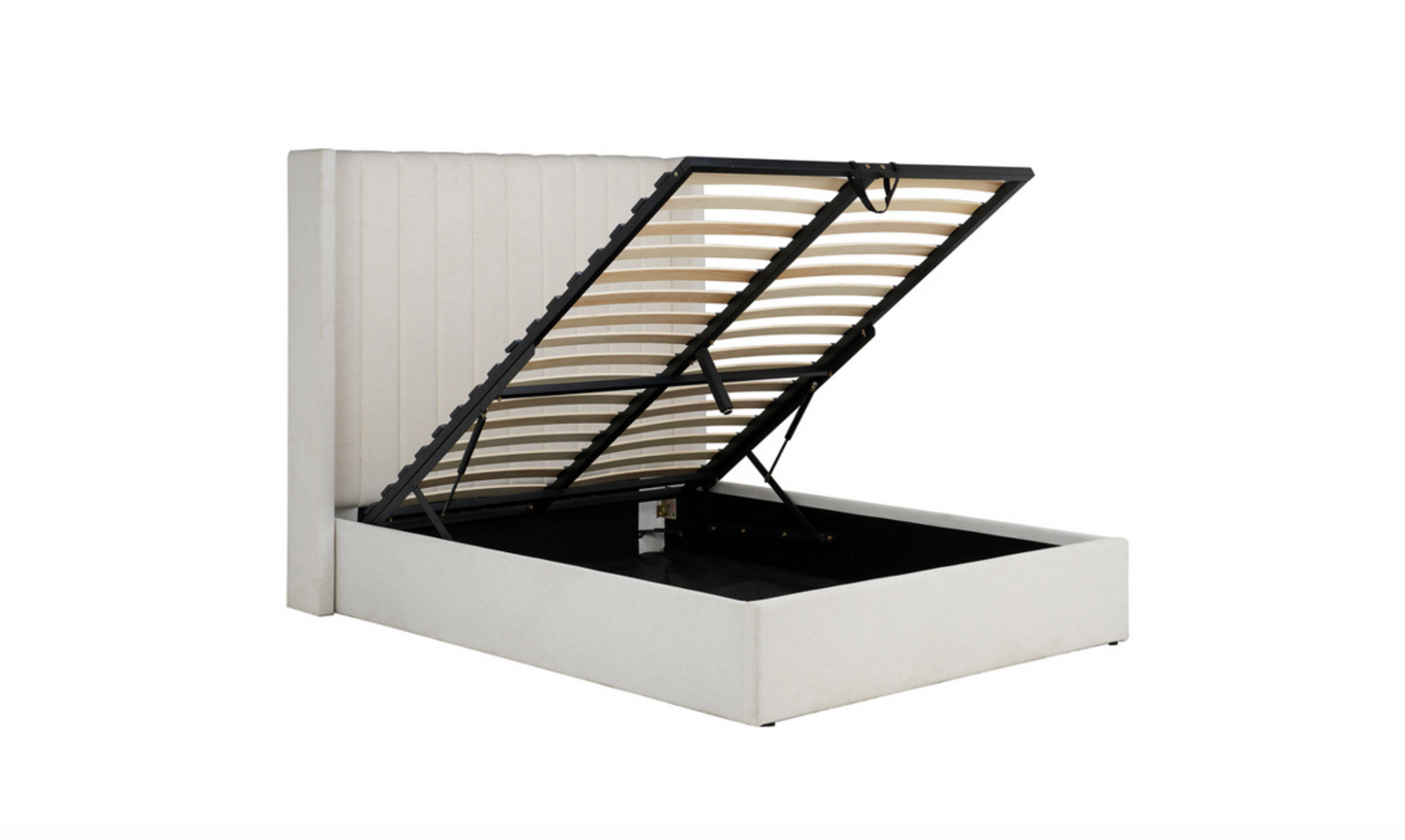 2026 Maisey Ottoman Bed – White Premium Linen