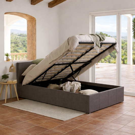 2026 Berlin Fabric Ottoman Storage Bed - UK Double & King - Grey